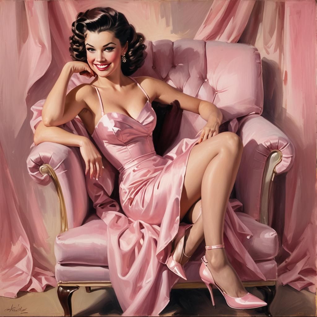 Vintage Pin-Up Portrait in Oil Painting Style