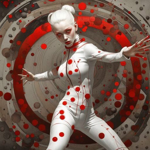 Albino Girl Flying Kick: Dark Fantasy Digital Art