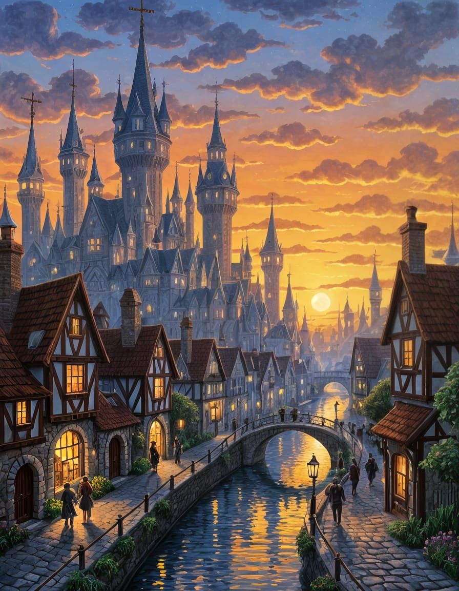 Ankh-Morpork: Surreal Oil Painting of Fantasy City