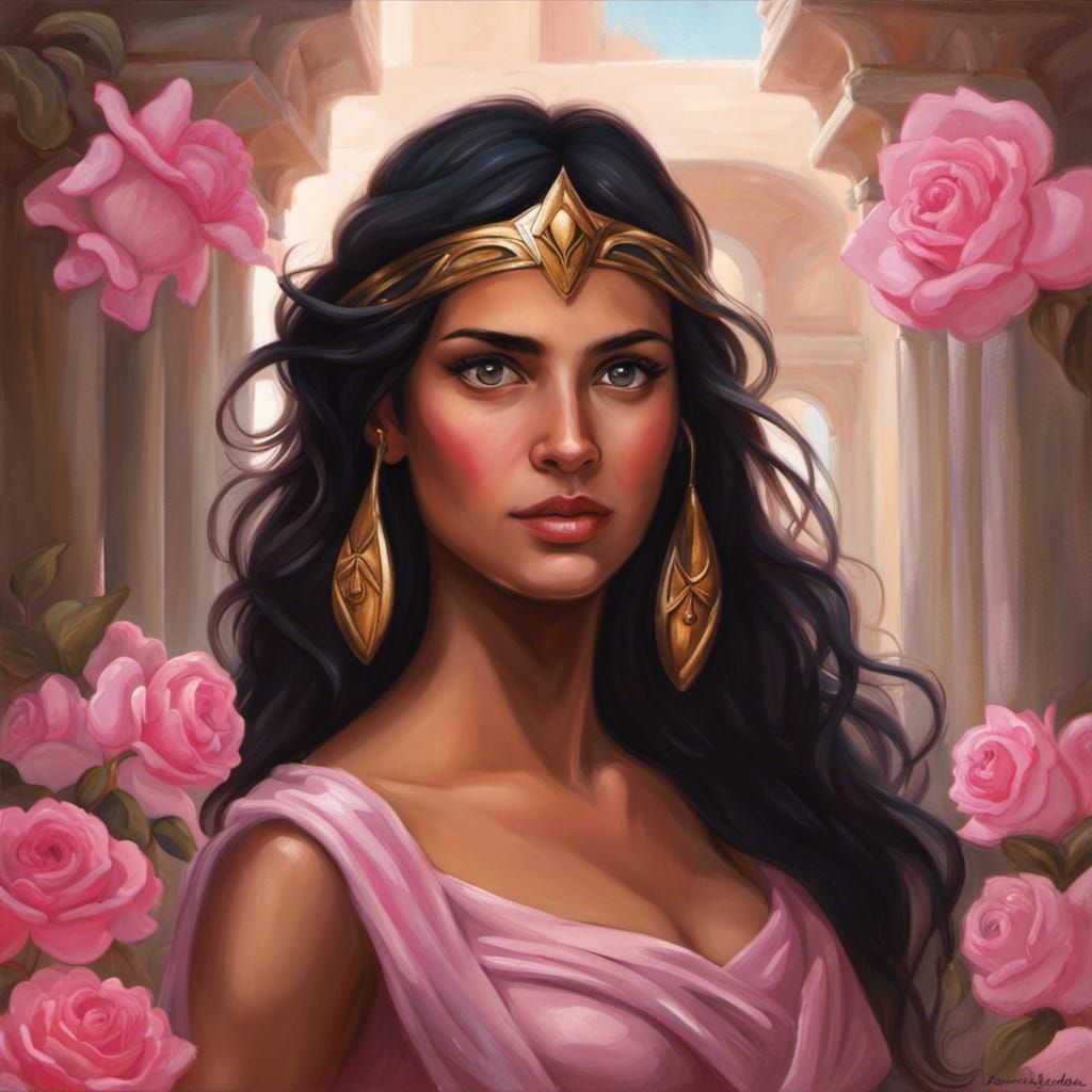 Rose-Eyed Woman in Greek Ruins: Digital Painting