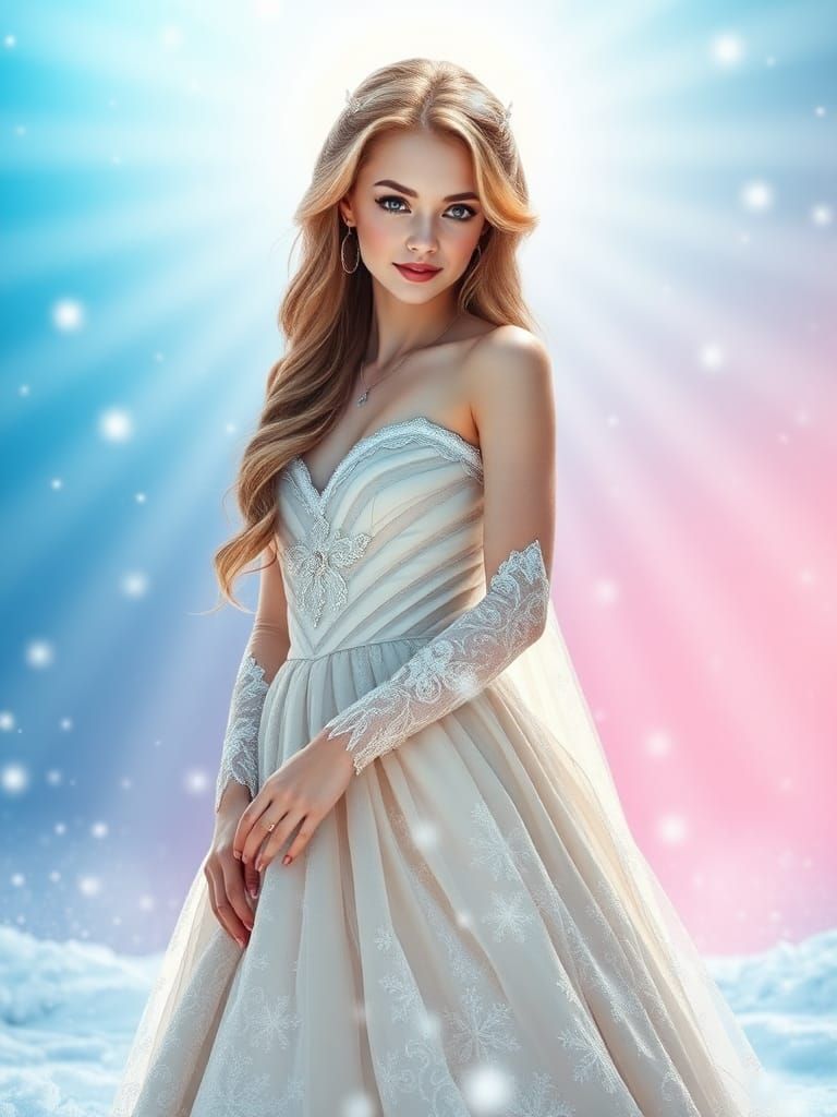 Snow Queen in Winter Glade with Children