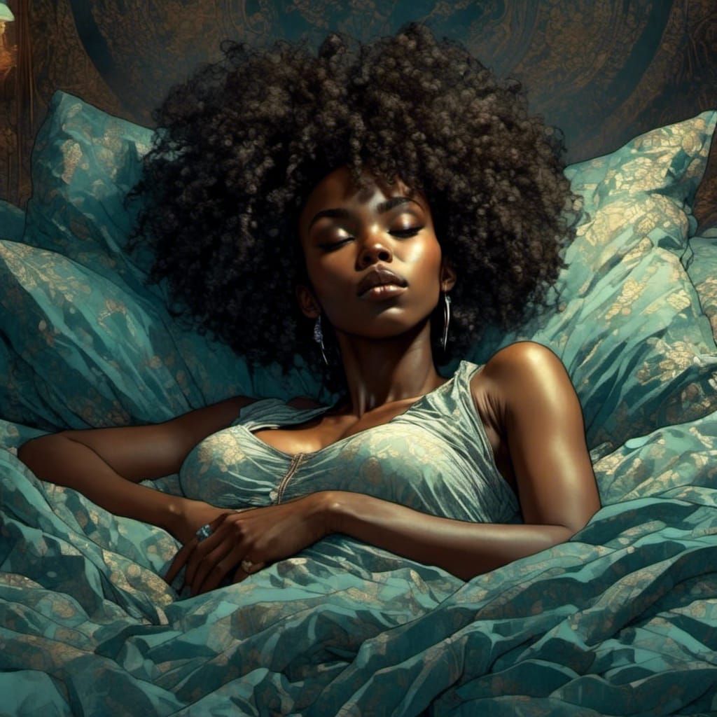 Futuristic Afro-Puffs Dreamscape in Digital Watercolor