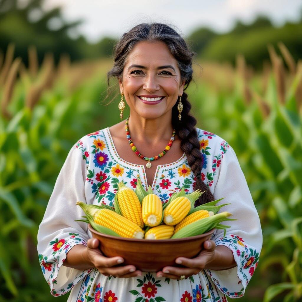 Rio Grande Goddess with Corn, Folk Art Style