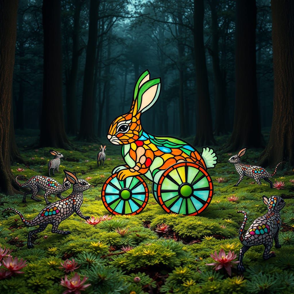 Stained Glass Bunny Toy in Bioluminescent Glade