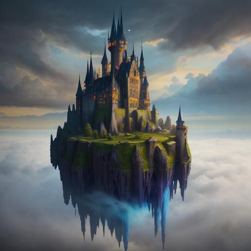 Abandoned Castle in Clouds with Ancient Magic