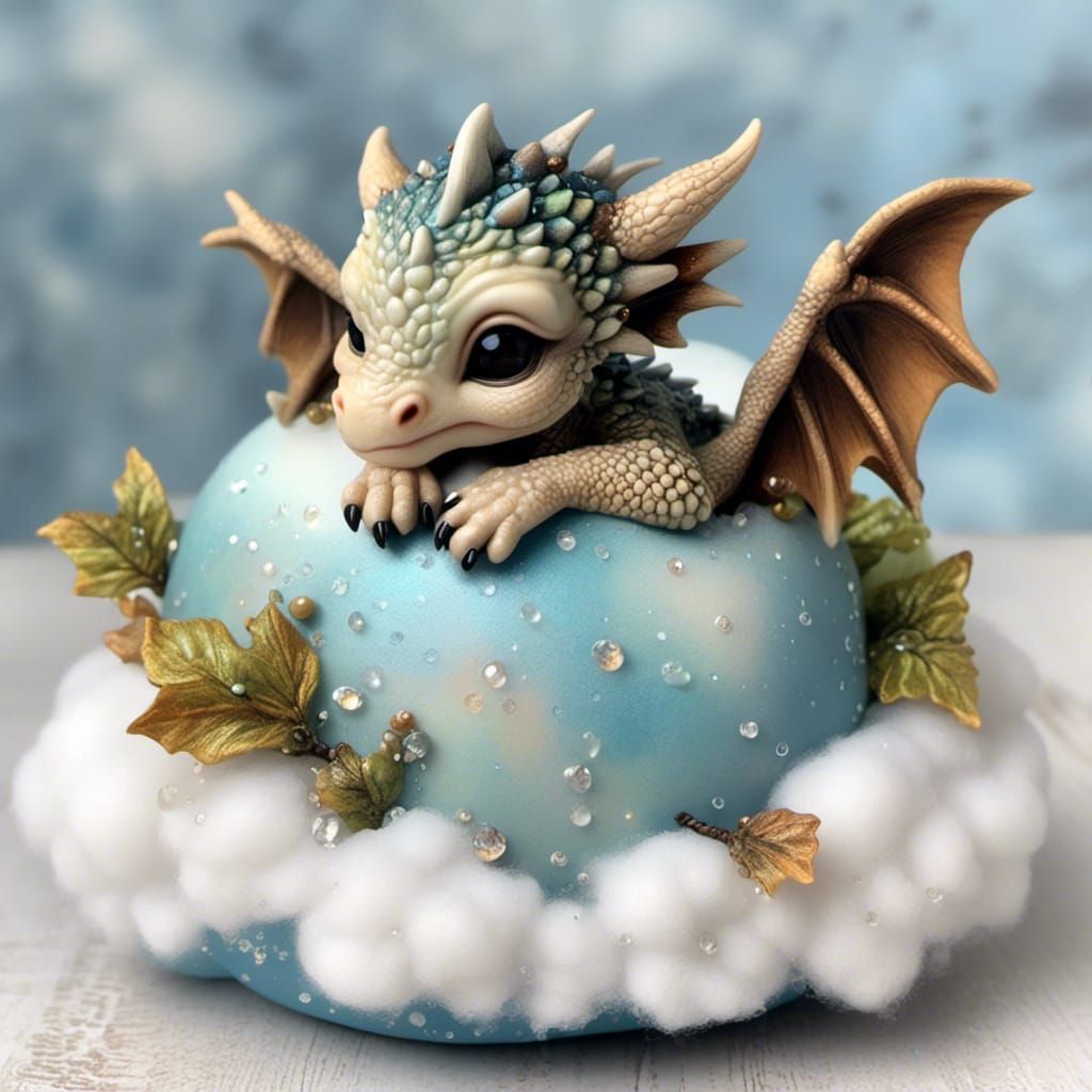 Realistic Baby Dragon Sleeps on Cloud