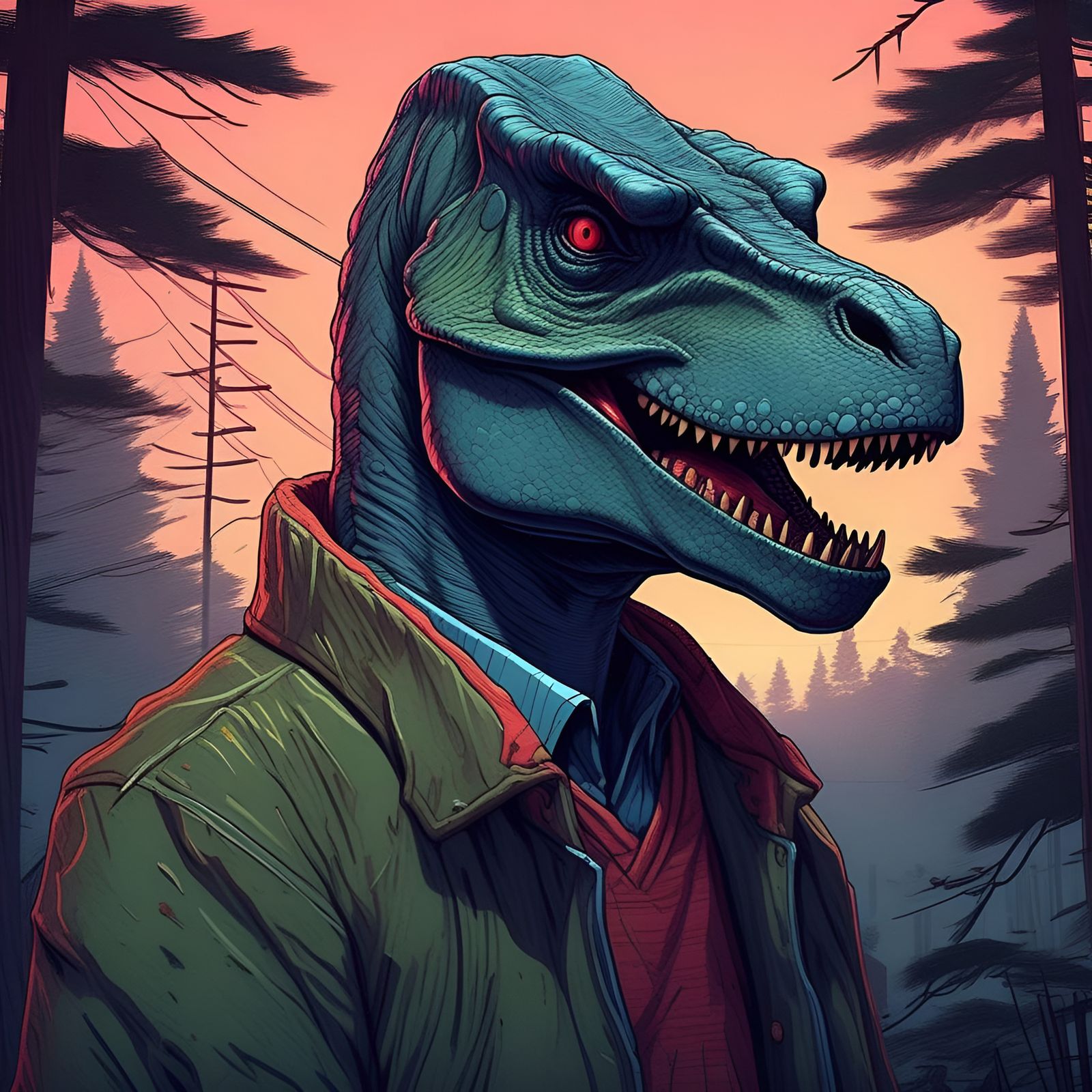 Hyperdetailed Dino Portrait in Ukiyo-e Style