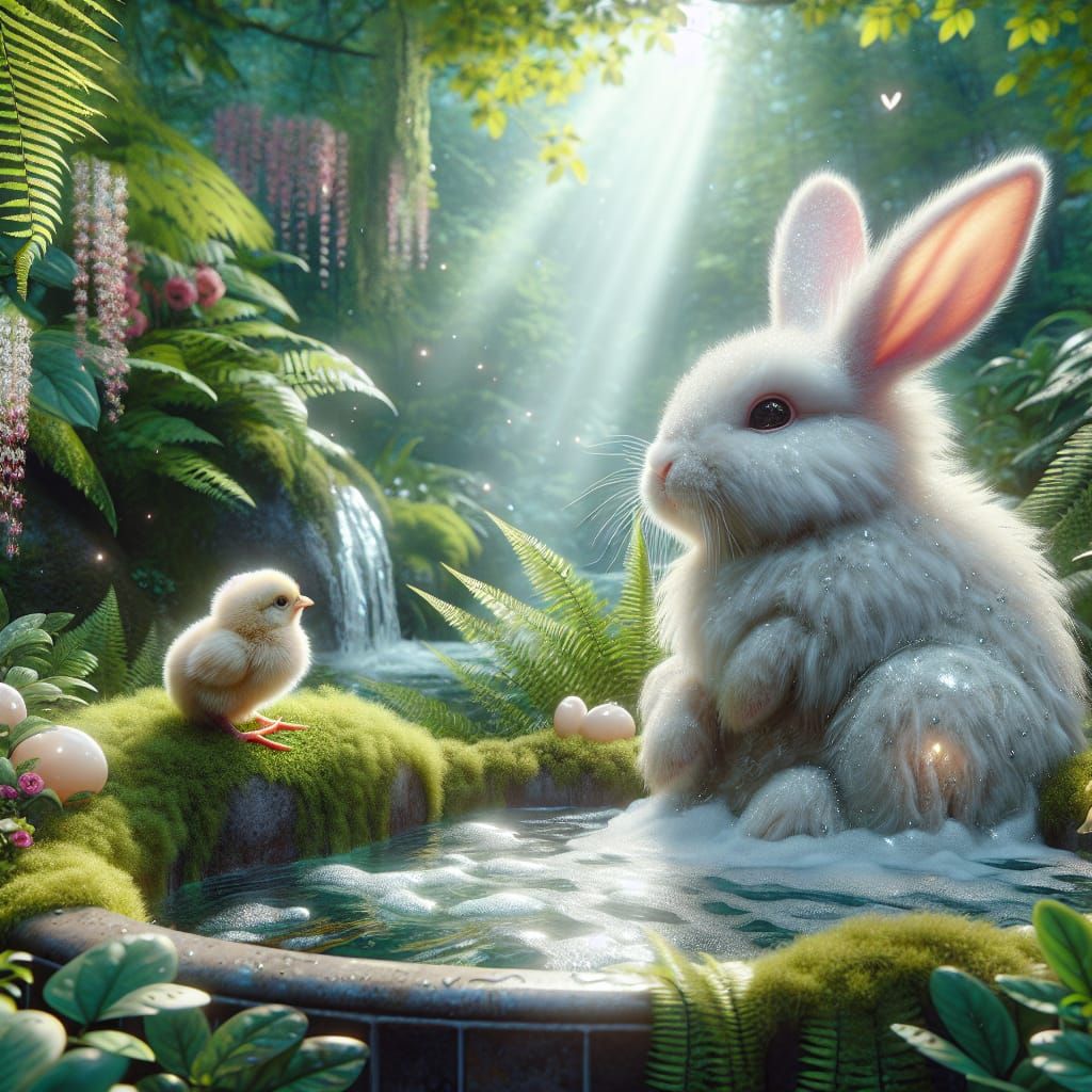 Enchanting Chick and Rabbit in Whimsical Autumnal Scene