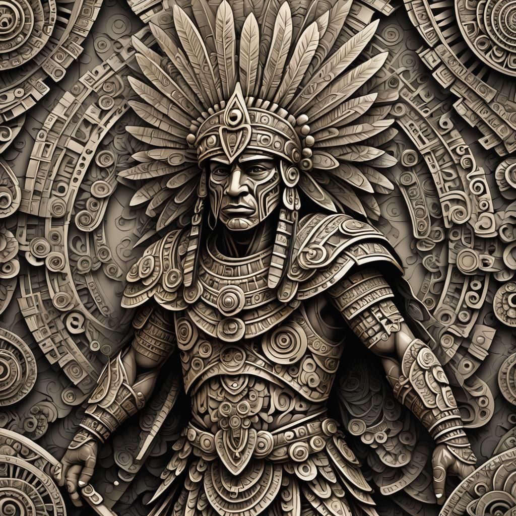 Abstract Aztec Warrior with Fractal Design