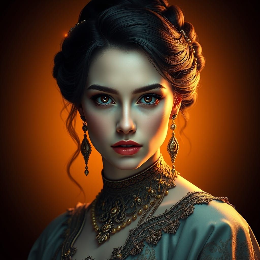 A Regal Woman in Art Nouveau Splendor