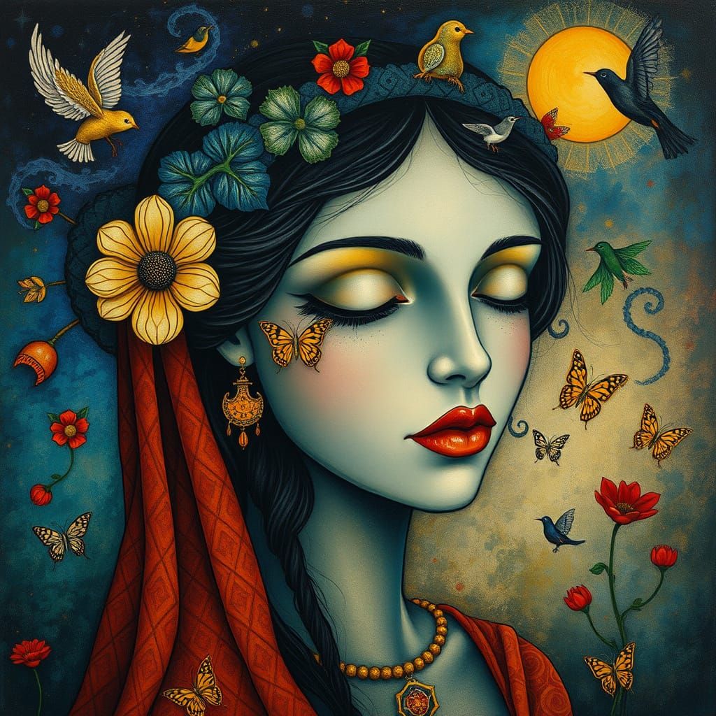 Dreamlike Woman in Whimsical Chagall Style