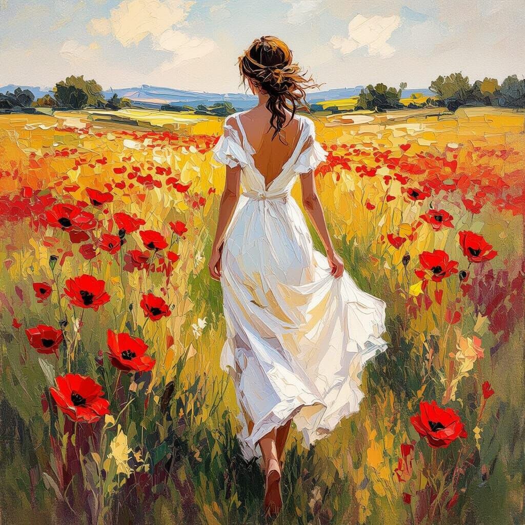 Poppy Meadow: A Van Gogh Inspired Impasto Painting