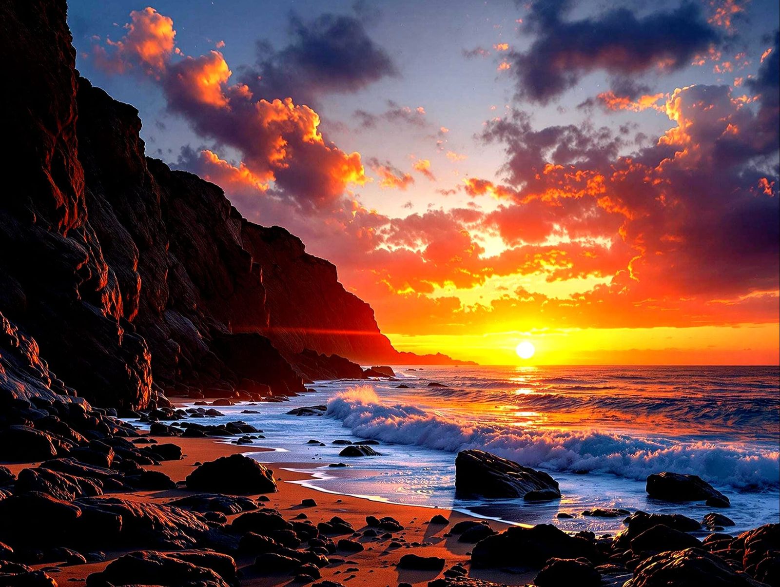 Breathtaking Cliffside Beachscape at Sunset