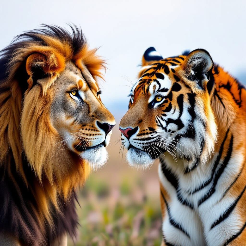 Lion and Tiger Double Exposure Composite