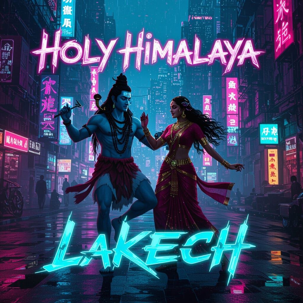 Shiva Parvati Dance in Futuristic Cyberpunk City