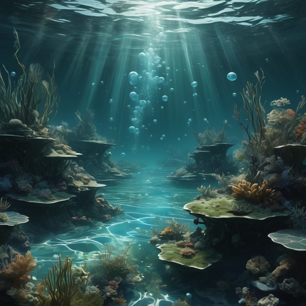 Dreamlike Underwater Scene in Ethereal Blues and Greens