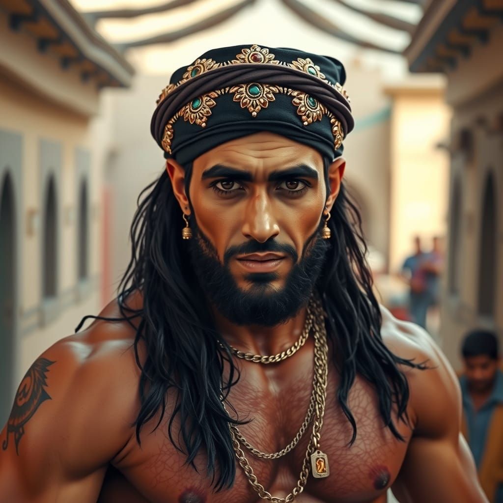 Muscular Middle Eastern Man in Persian Village with Jeweled ...