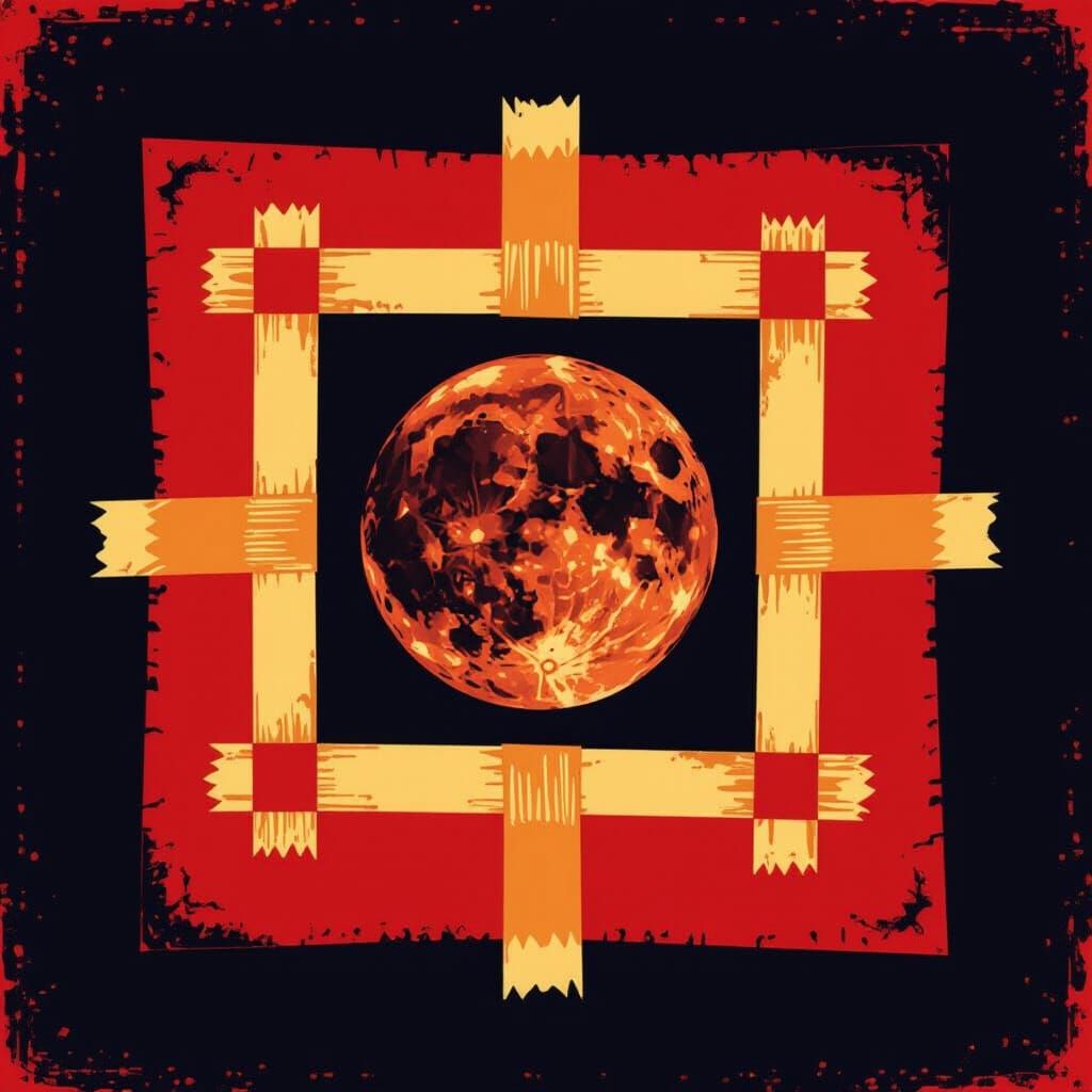Crimson Square with Blood Moon Graphic