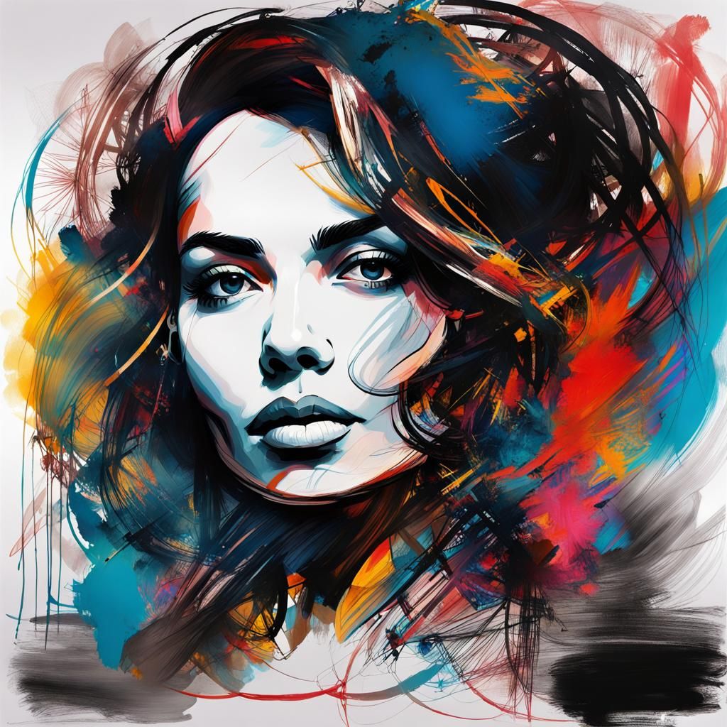 Dreamscape Portrait of Woman in Mixed Media Style