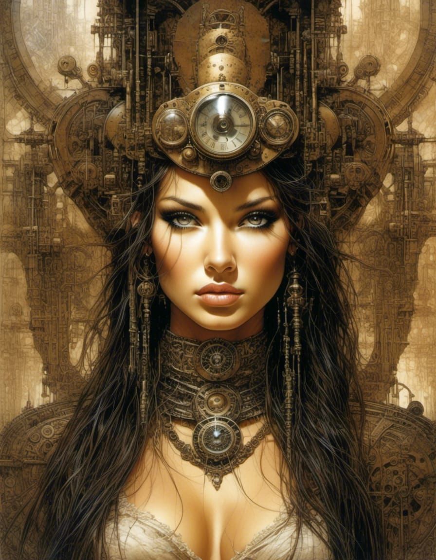 Steampunk Woman Portrait in Desert, Detailed Art