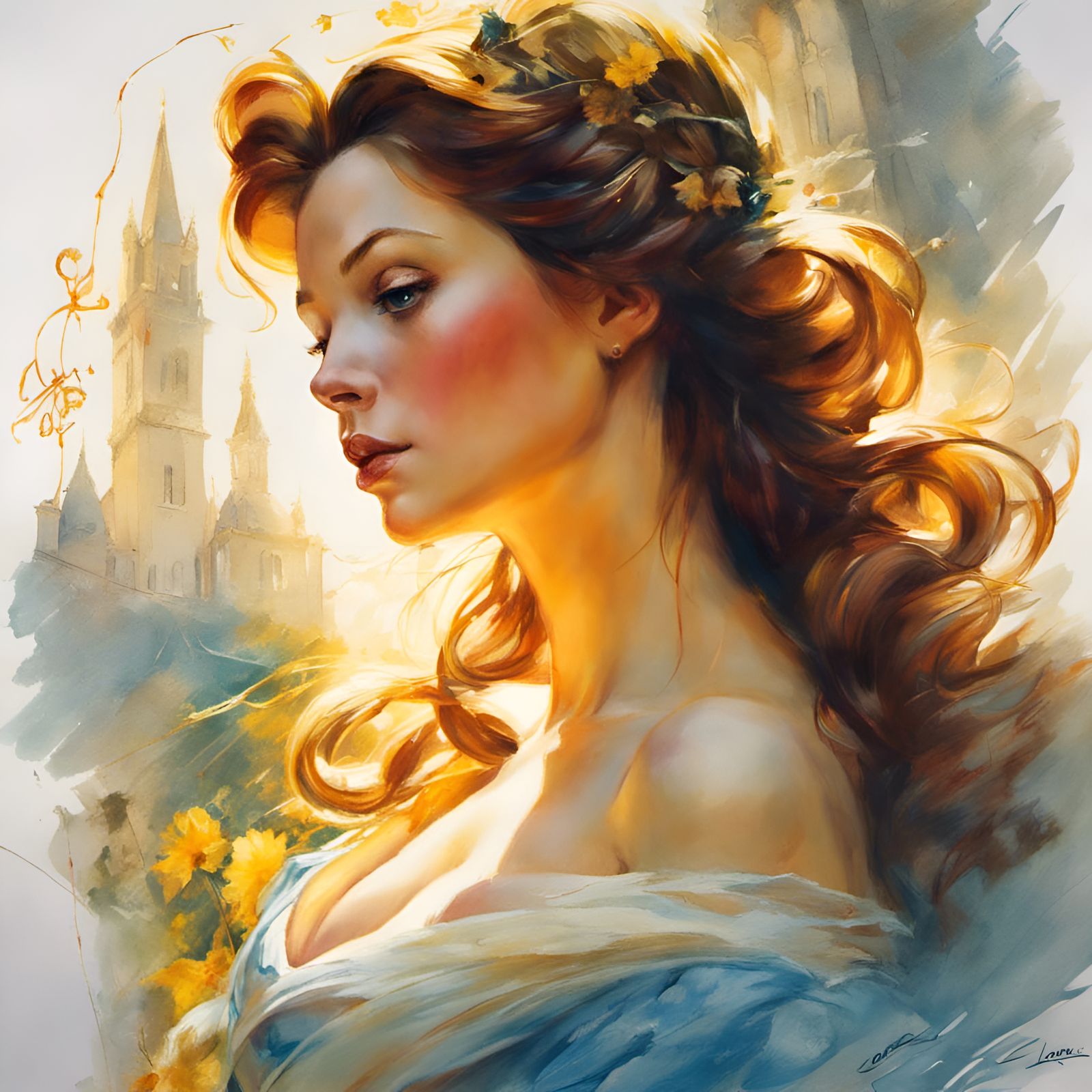 Pregnant Princess Belle Portrait in Renaissance Style