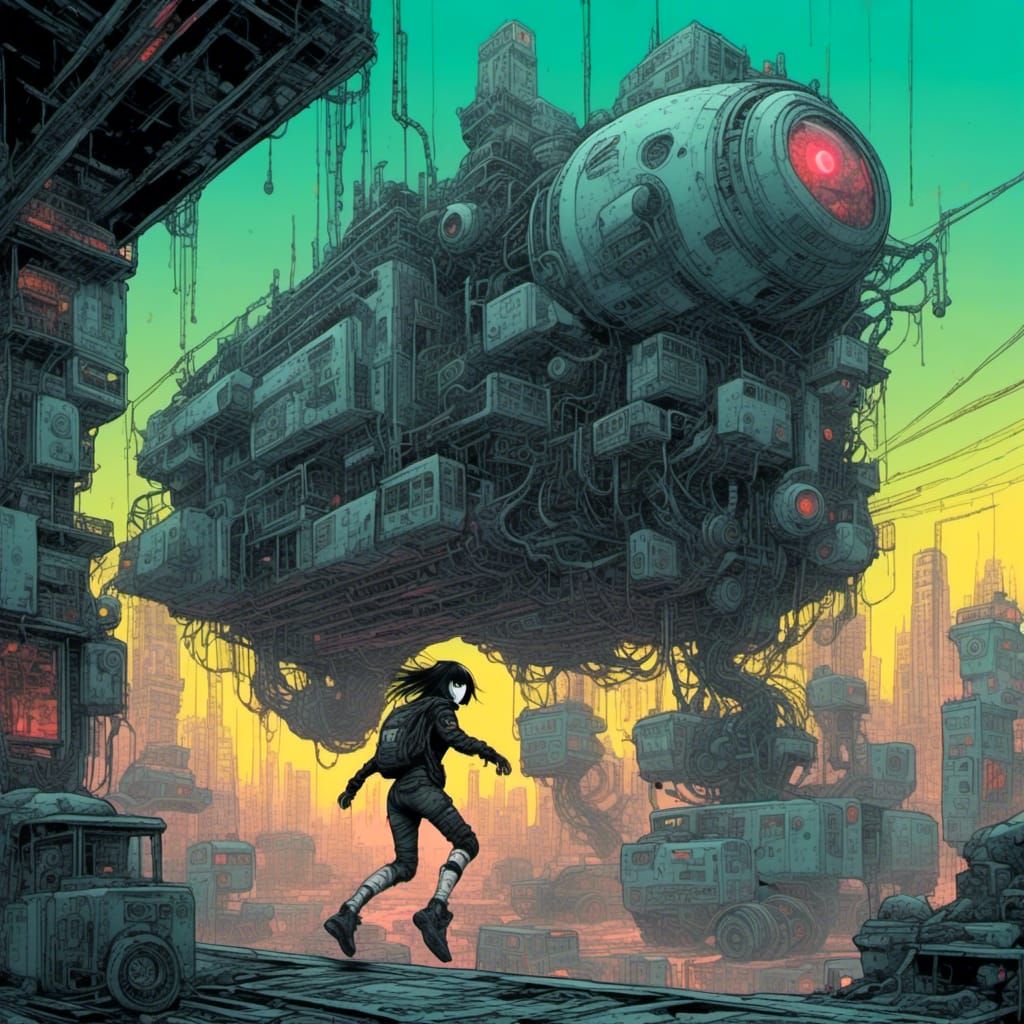 Cyberpunk Girl Parkour in Detroit's Future