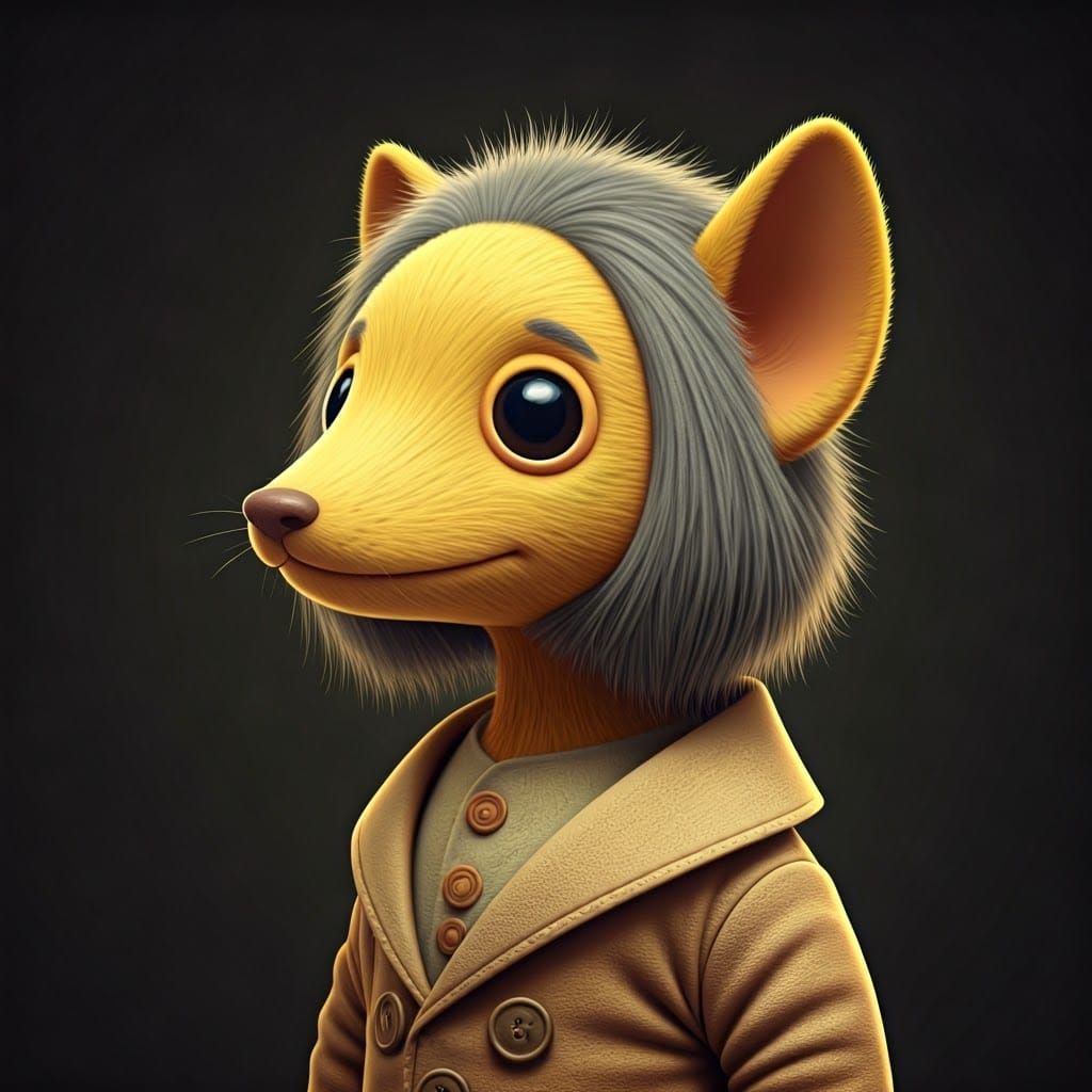 Cartoon Toy Animal with Yellow Face and Gray Fur