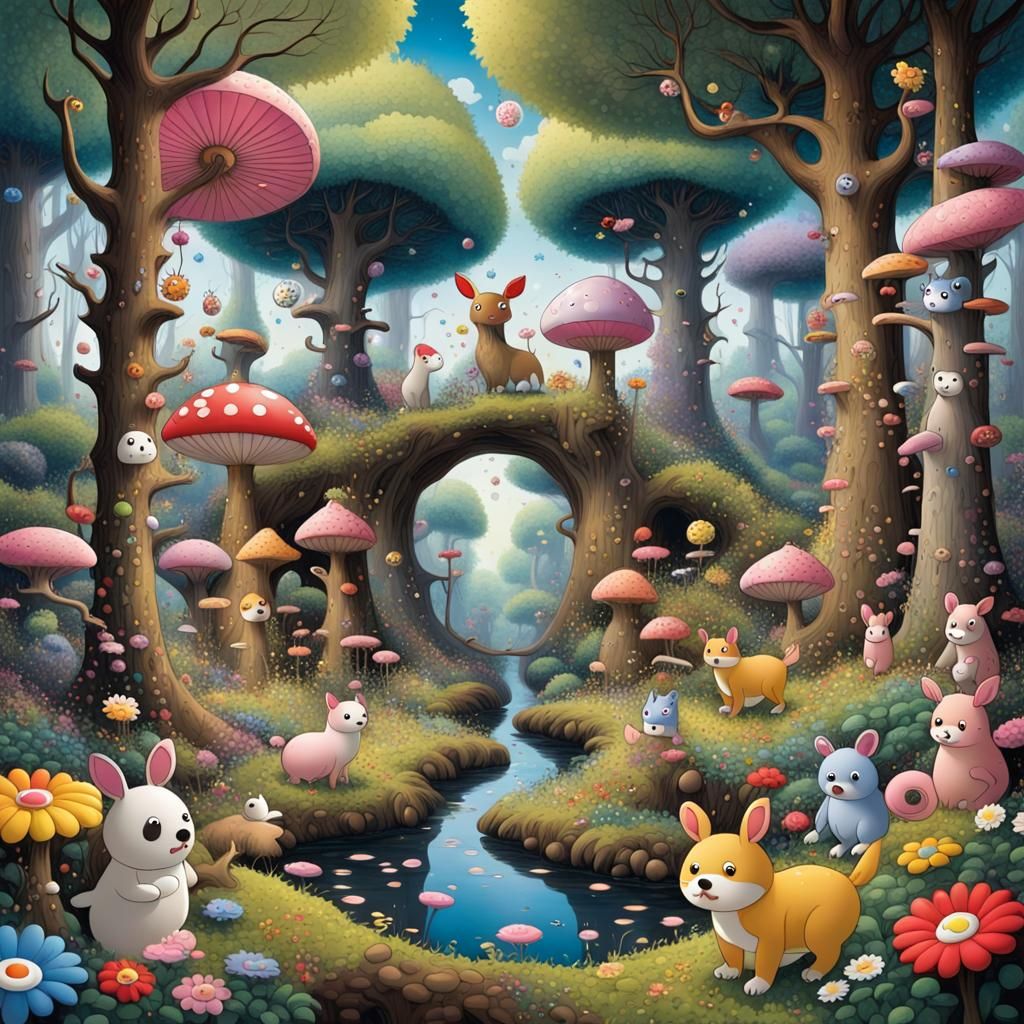 Utopia in the style of Takashi murakami