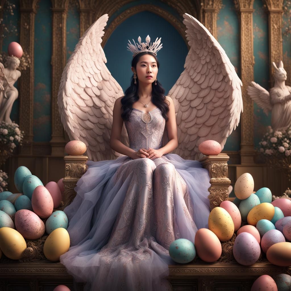 Easter Angel on Egg Throne: Hyperrealistic Matte Painting