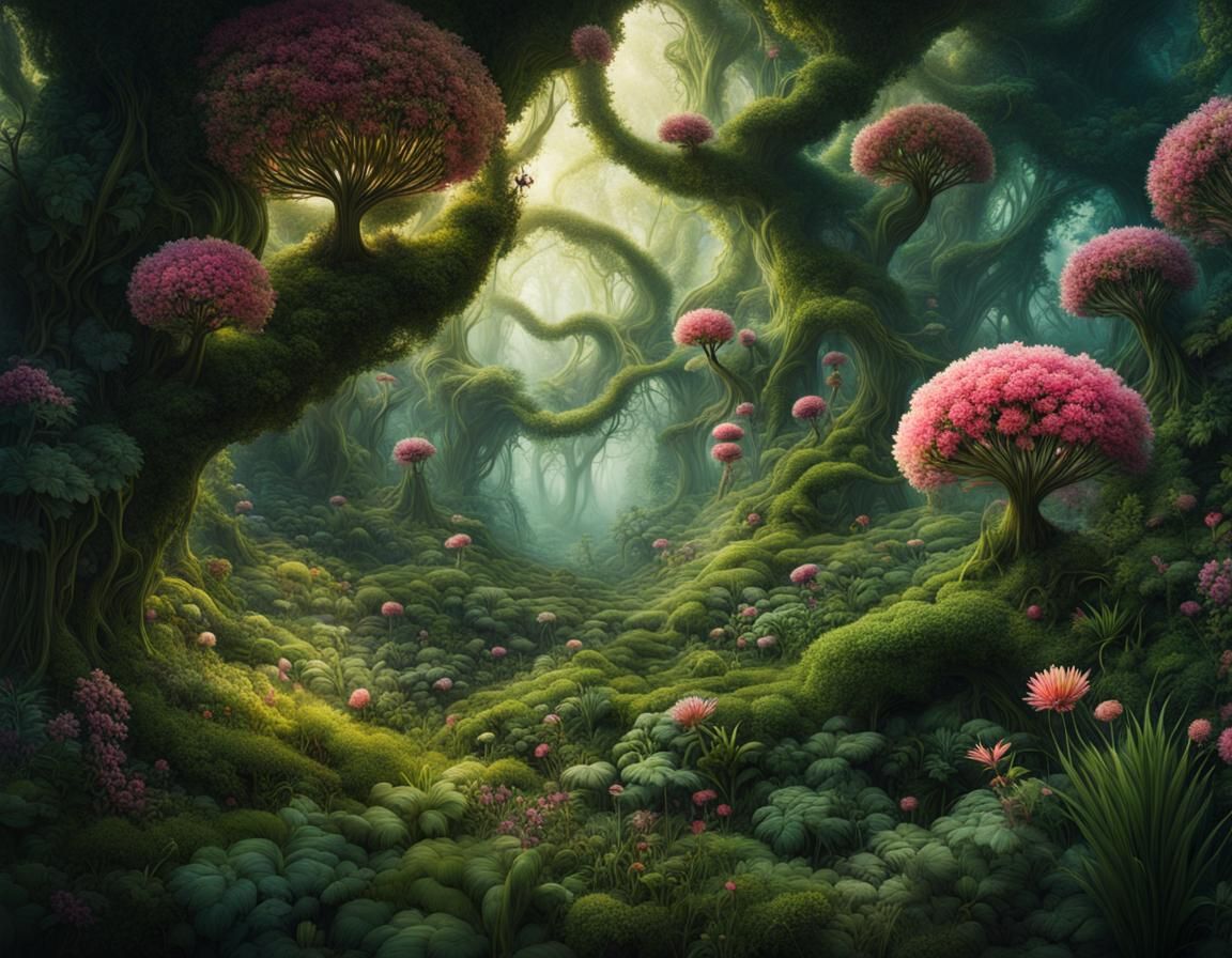 Lush Fantasy Landscape with Outlandish Plants