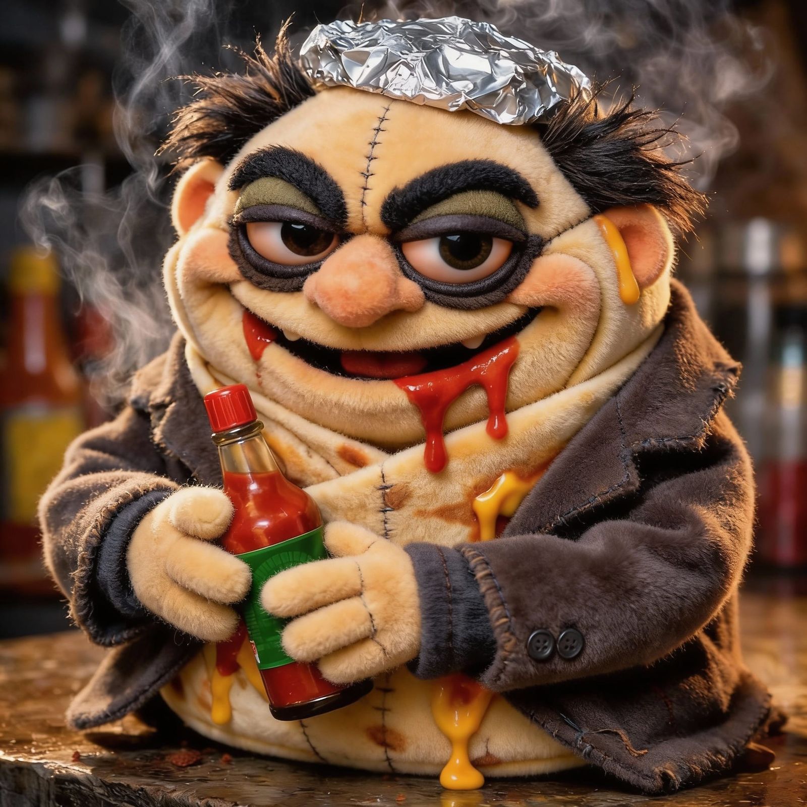 Grotesque Comic Portrait of a Muppet Burrito Puppet