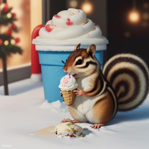 Realistic adorable Chipmunk 🐿️ eating ice cream 🍦🍨🍨🍦🍨�...