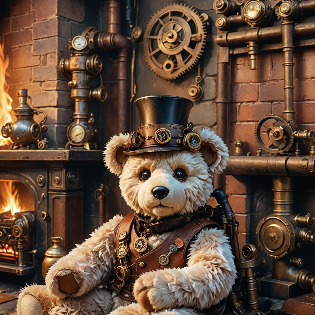 Steampunk Teddy Bear Portrait with Intricate Details