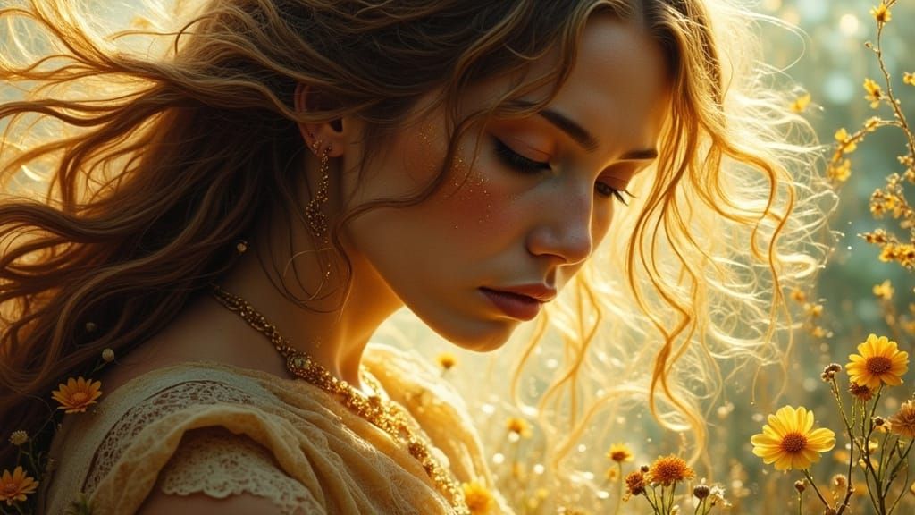 Melancholic Woman in Sun-Drenched Memory Lane