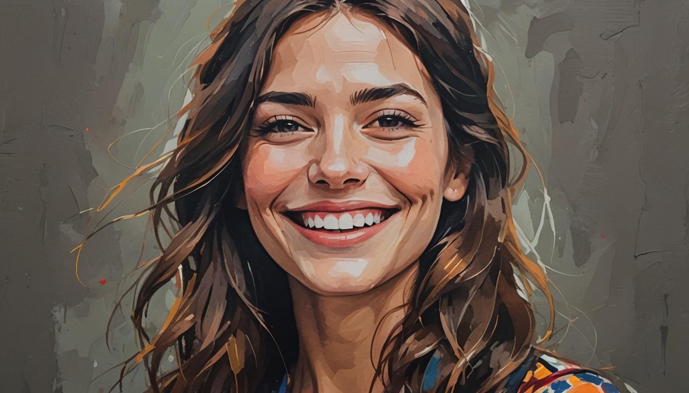 Vibrant Gouache Portrait of Smiling Woman