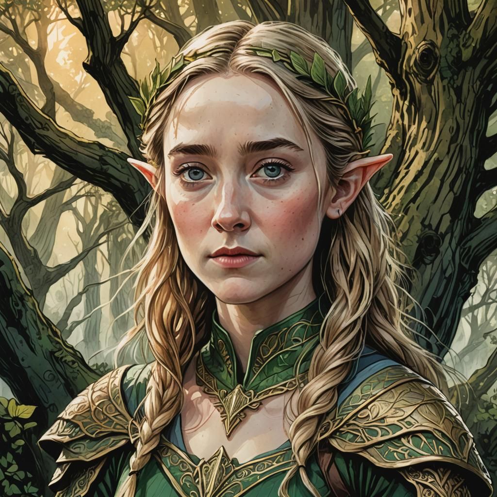 Fantasy Elf Portrait in Comic Book Style