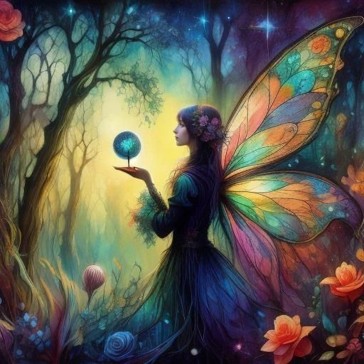 Fairy in Quantum Garden, Art Nouveau Style