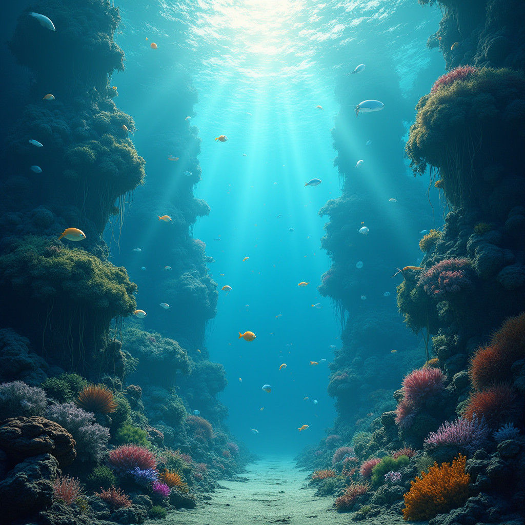 Dreamlike Underwater Scene in Vibrant Digital Art Style