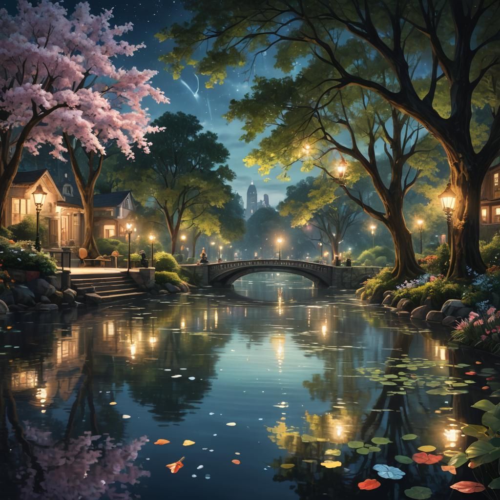 Enchanted Summer Night by the River: Splash Art