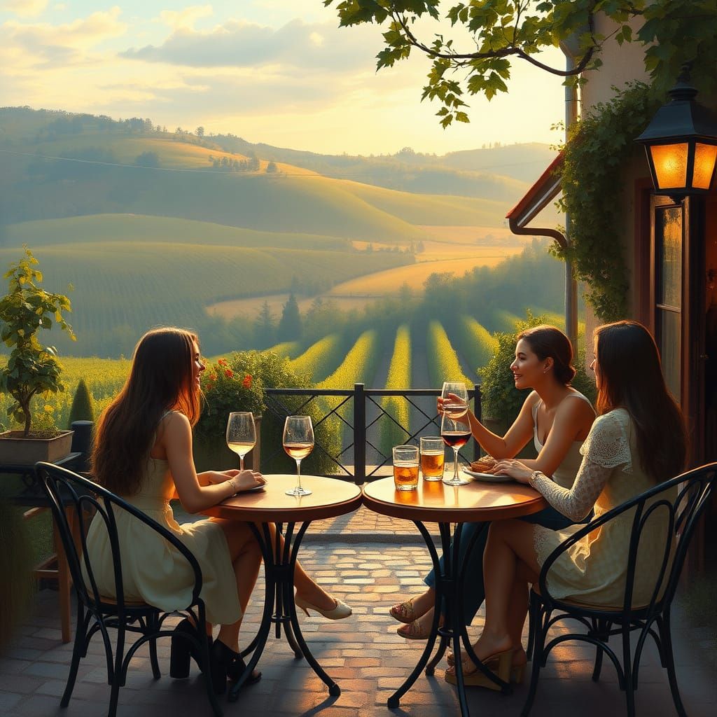 Romantic European Cafe Scene in Soft Summer Light
