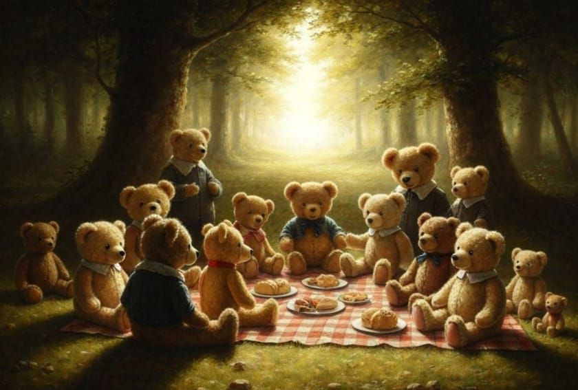 Teddy Bears' Picnic in the Style of Rembrandt