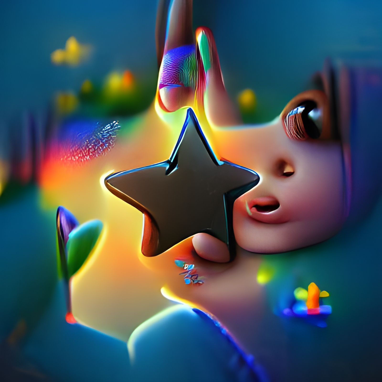 Colorful 3D Star Illustration in Holographic Style