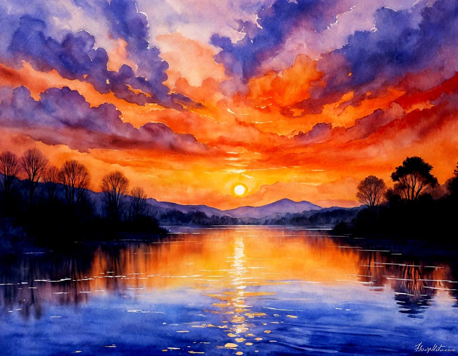 Soft Impressionist River Scene at Sunset