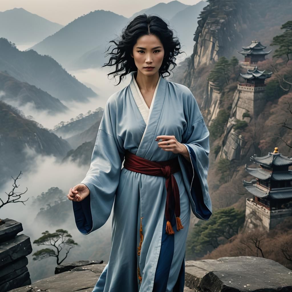 Wudang Mountain Woman in Mystical Digital Painting