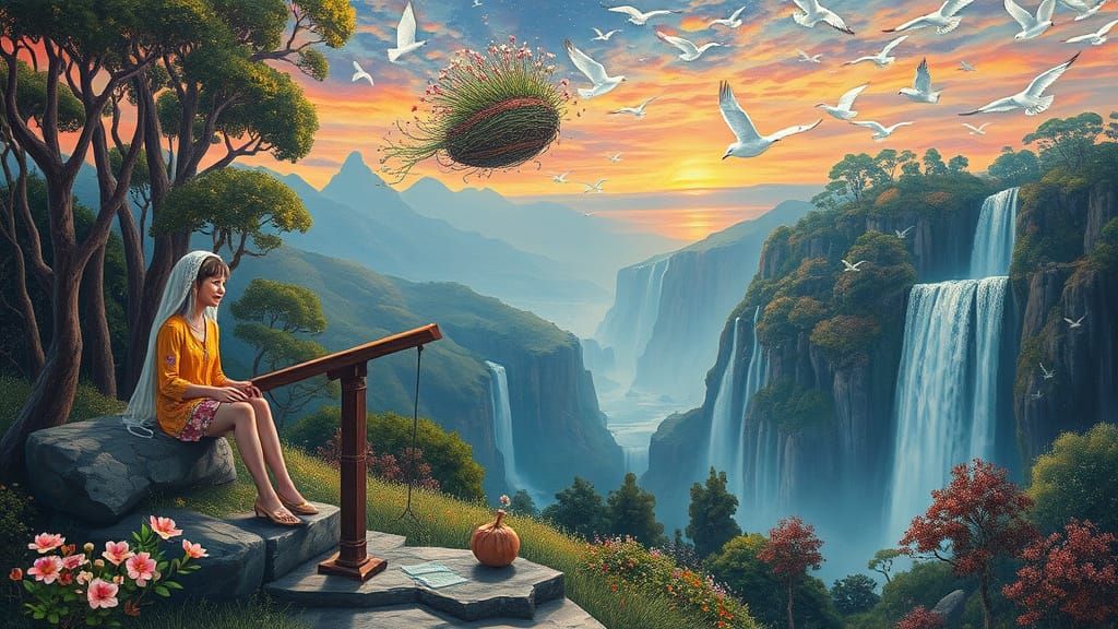 Utopian Floating City in Psychedelic Art Style