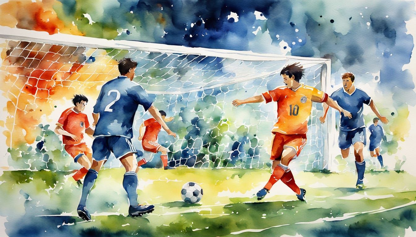 Exciting Soccer Match in Watercolor Painting