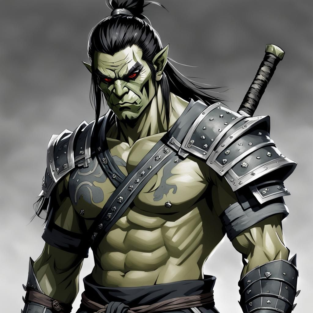 Half-Orc Samurai with Mask, Dungeons and Dragons