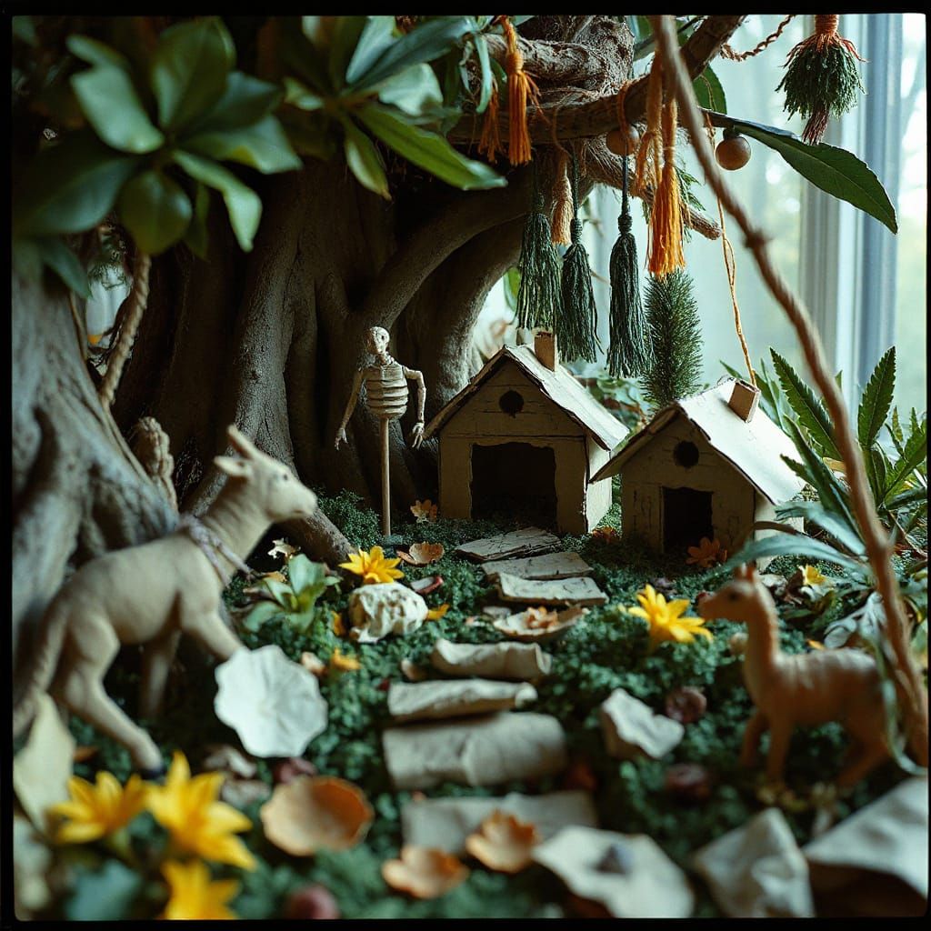 A whimsical, primal jungle built entirely from recycled card...