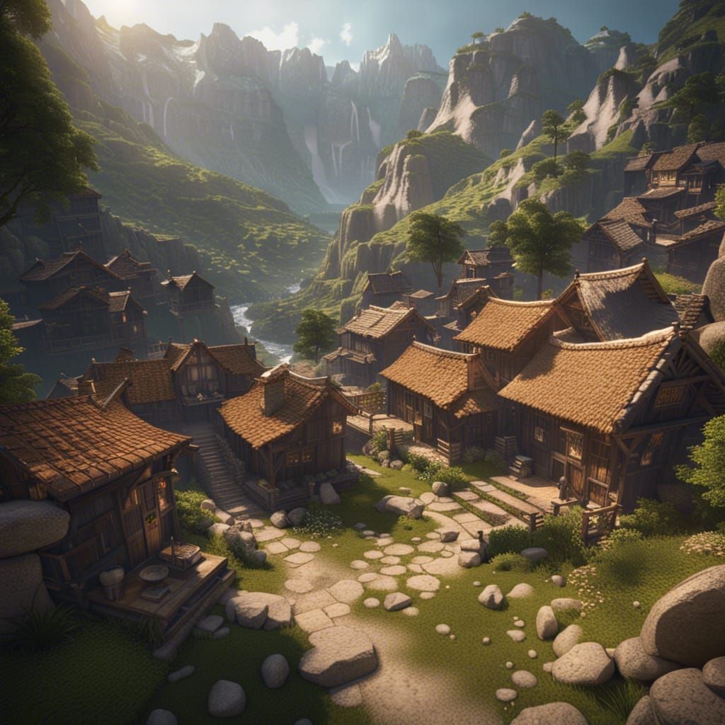 Mountain Village: Hyperdetailed Concept Art