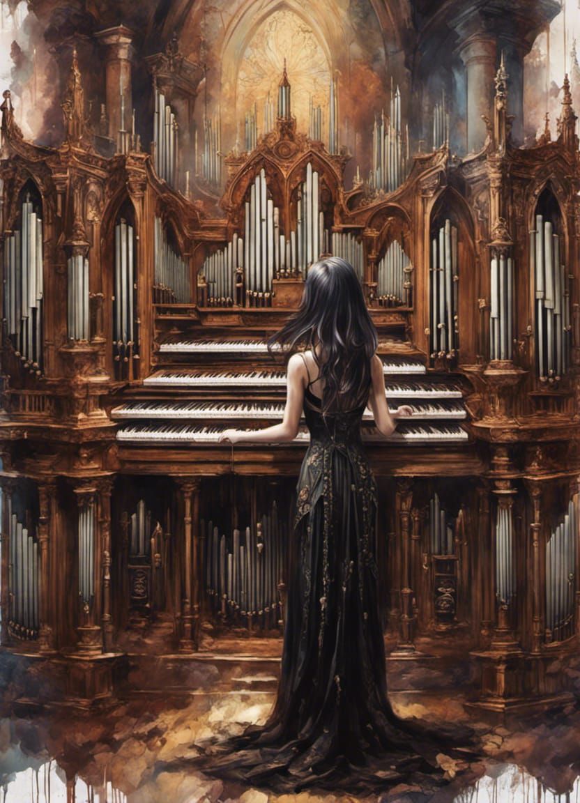 Gothic Girl Plays Majestic Pipe Organ